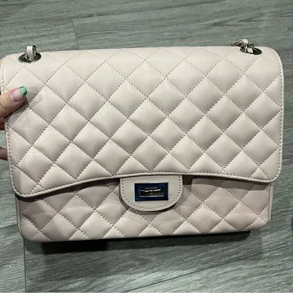 Borse in Pelle Large Crossbody Quilted Flap Bag Pale Pink - Picture 2 of 6